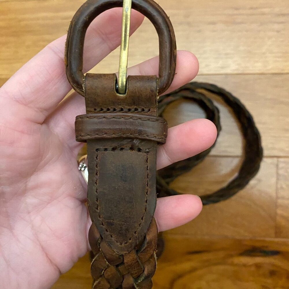 Vintage Brown Braided Leather Belt Size 42 Guatemala Genuine Rustic Boho Unisex - Picture 4 of 6